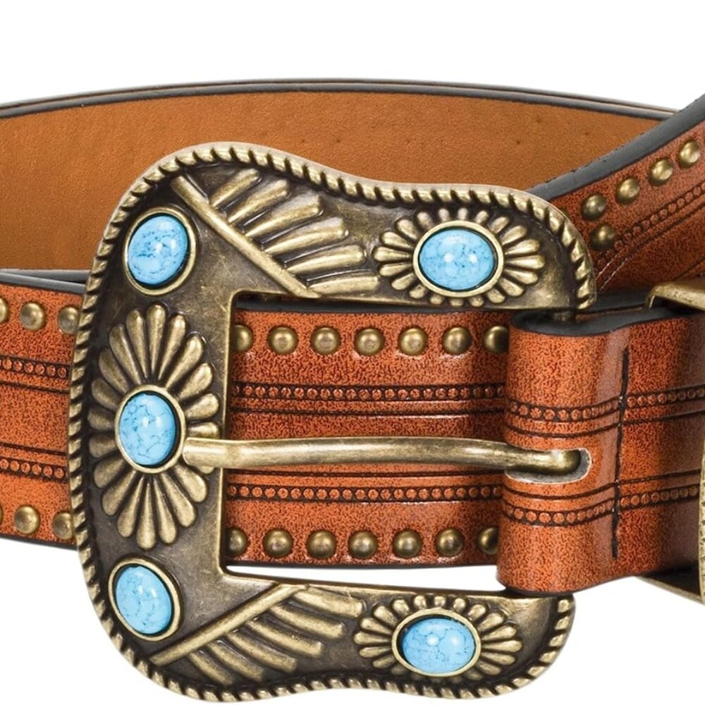 Adjustable Vintage Western-Belts For Women Men Engraved Buckle-Belts Cowboy-Cowg